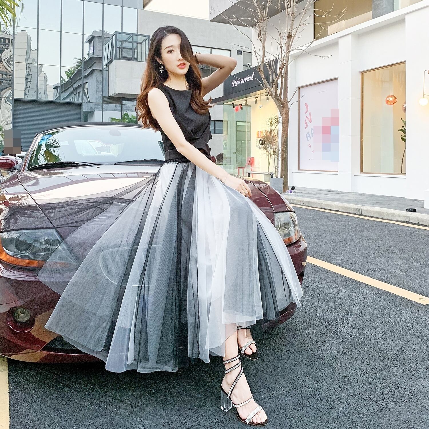 グラデーションカラーロングキュロットスカート プリーツスカート ロングスカート ミモレ丈 グラデーション