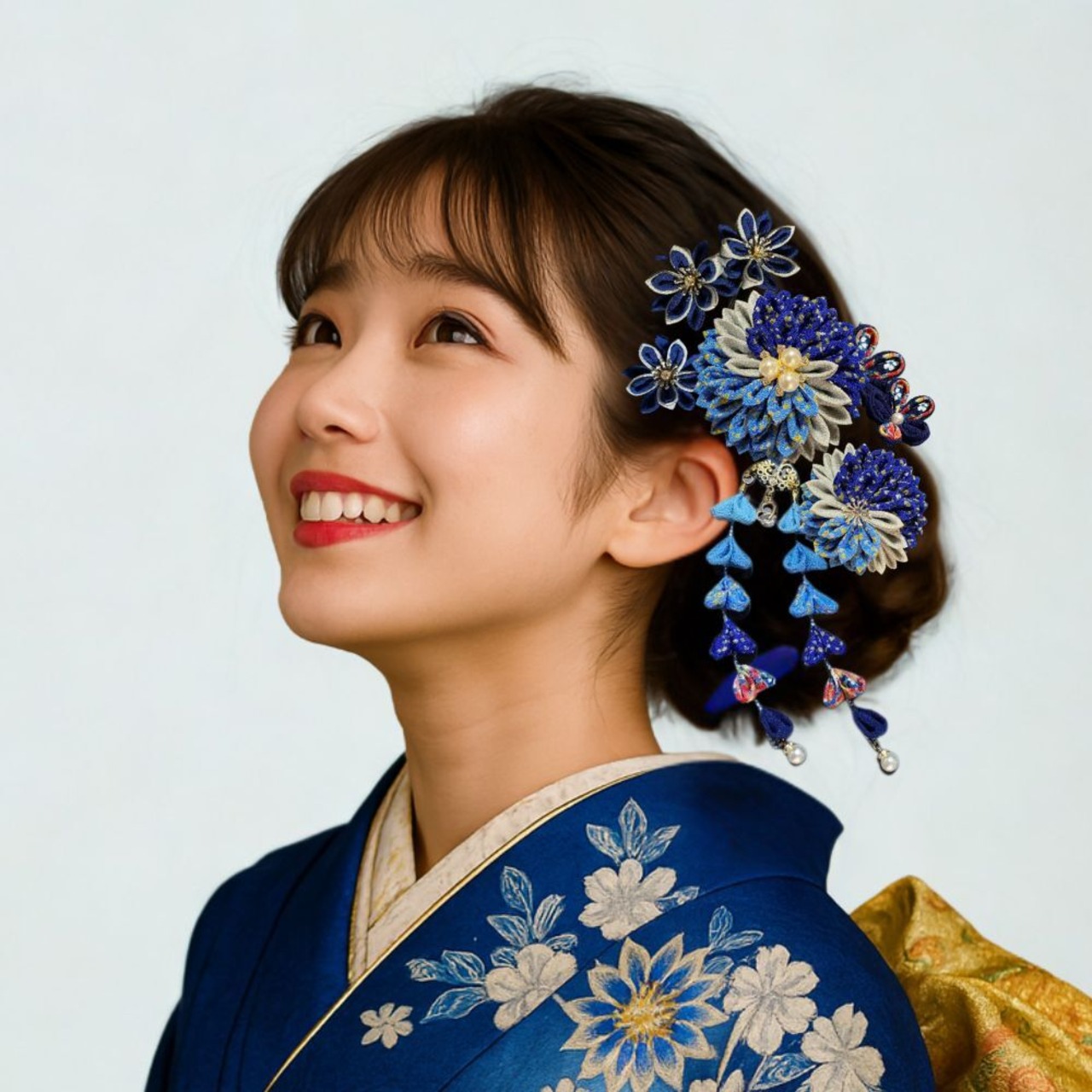 蒼銀華（そうぎんか）｜金銀彩入り 青のつまみ細工髪飾りセット 成人式・卒業式・浴衣に（S027）・画像11