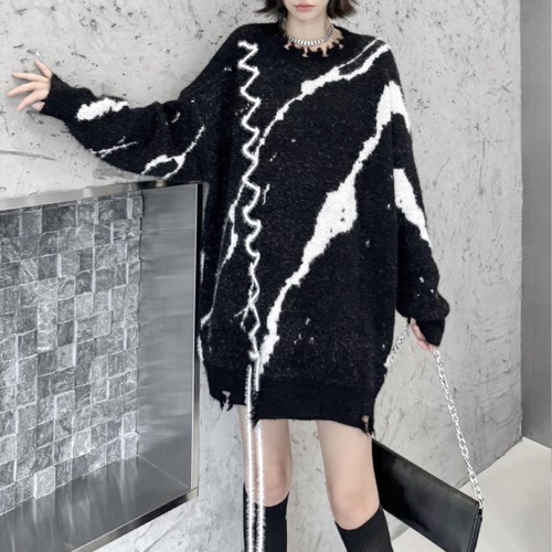 Abstract distressed knit one piece C1634