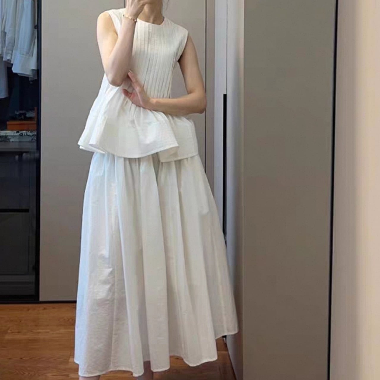 【S-XL】ホワイトフリルセットアップ