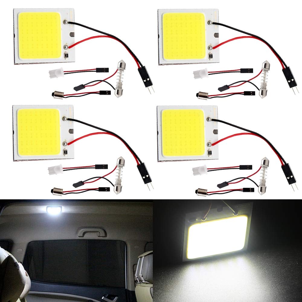 YongMing ルームランプ 48連 LED ホワイト COB 面発光 ドームライト 12V用 3種類のアダプター付き 4個