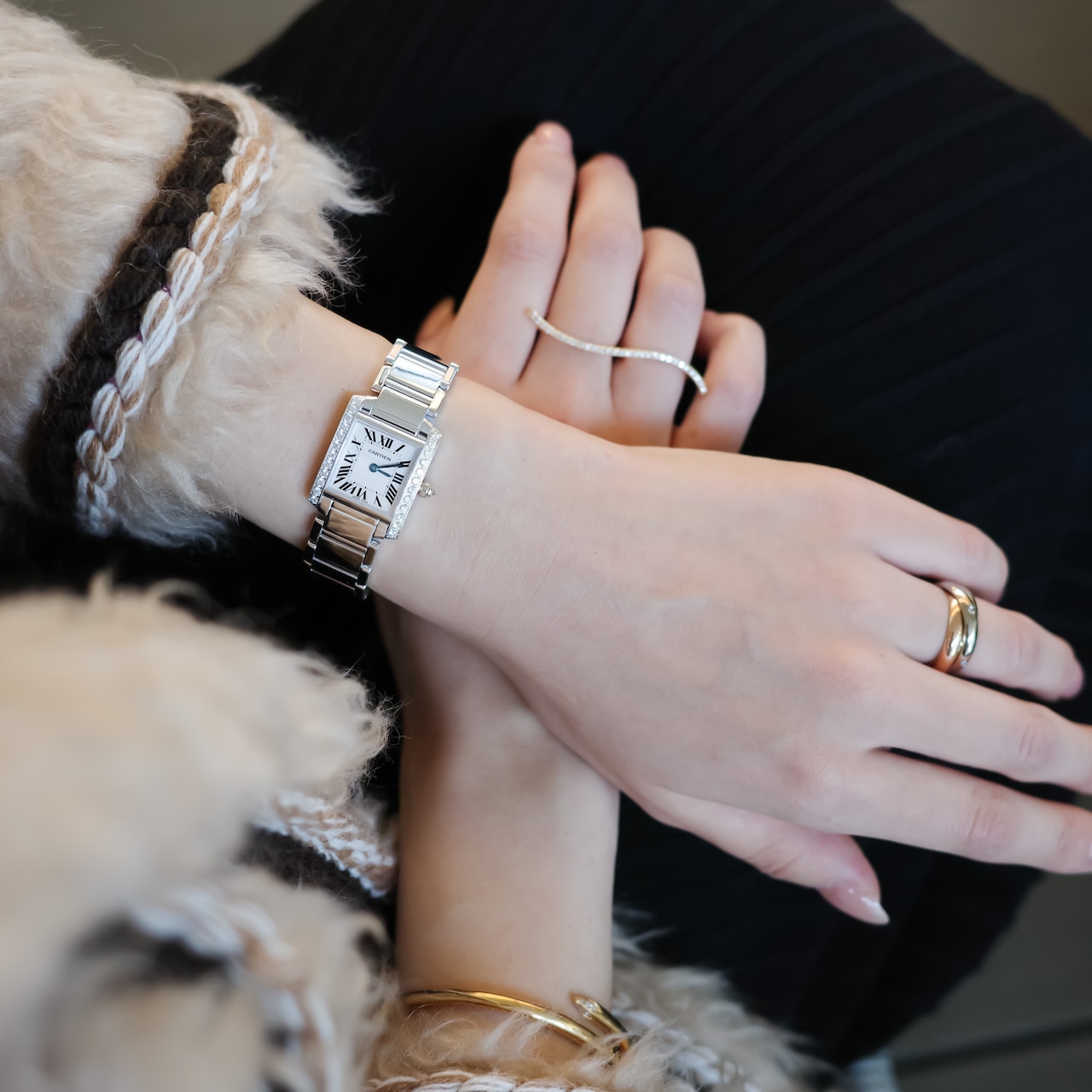 カルティエ タンクフランセーズ SM ホワイトゴールド 純正ダイヤモンド