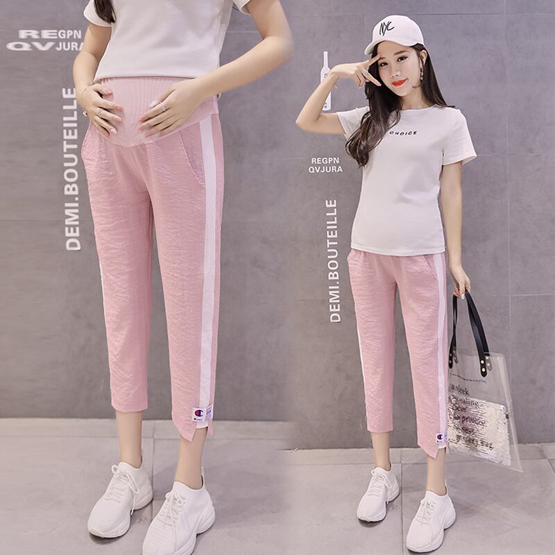 【新作】【送料無料】 マタニティパンツサマーシフォンルーズ到着薄くて快適なサポート腹部伸縮性ウエストベリーサポートパンツ エラスティック 夏物 AL expec362935829262