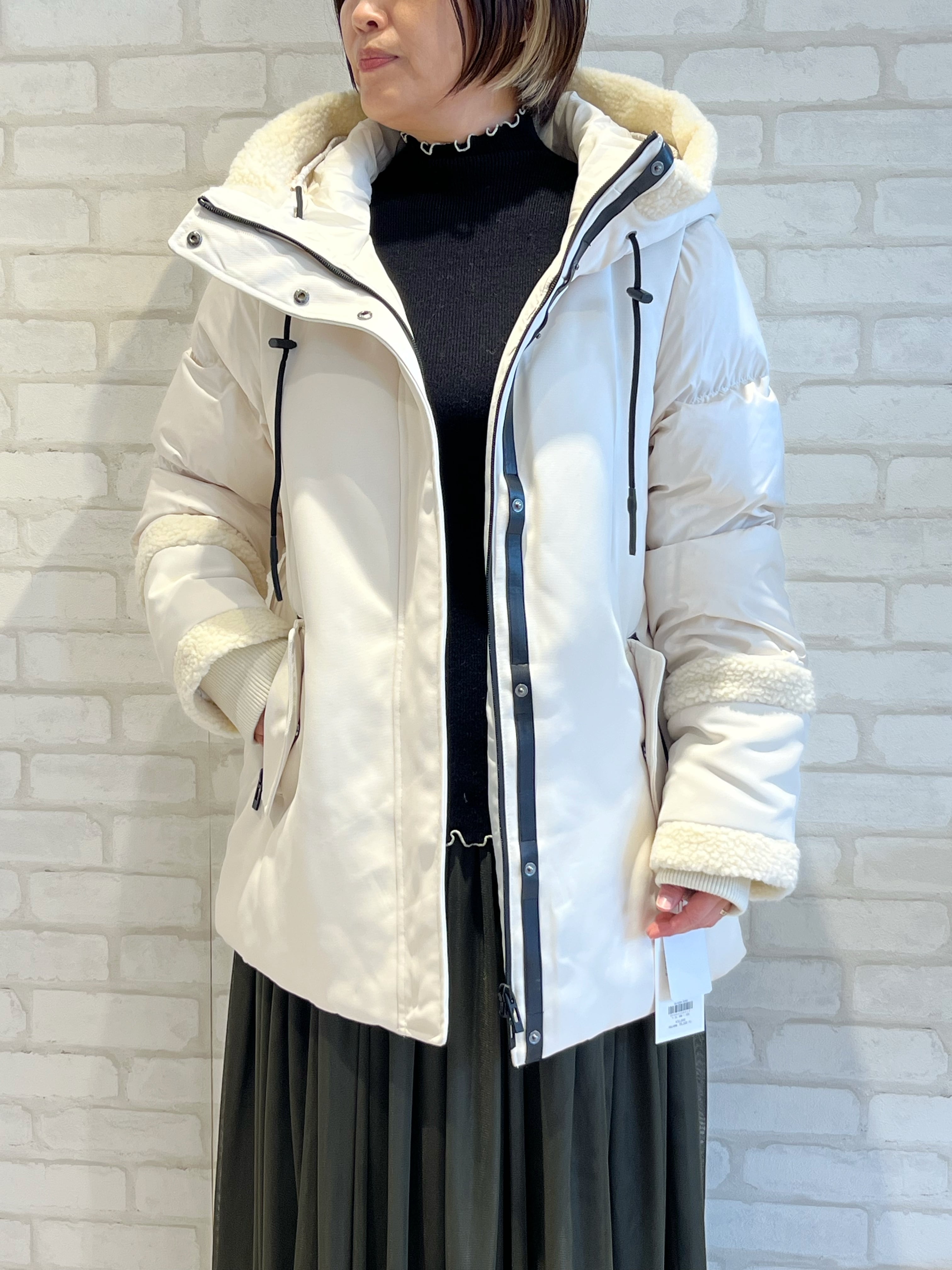 PASSIONE/546402/ボア×異素材切り替えダウンコート(オフホワイト)