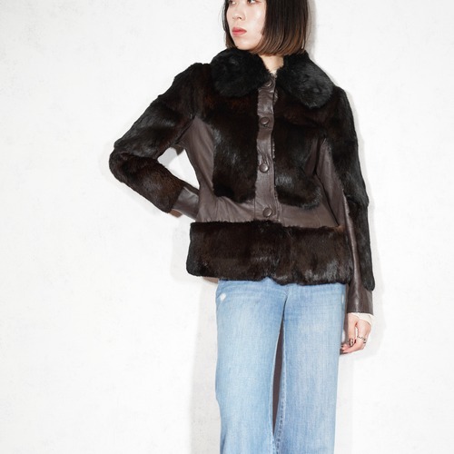 *SPECIAL ITEM* USA VINTAGE GOLDEN LEAF RABBIT FUR LEATHER JACKET/アメリカ古着金叶ラビットファーレザージャケット