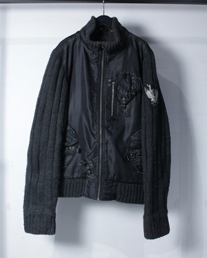 【Caka BLACK】Nylon Switching Pocket Gimmick Zip Up Jacket