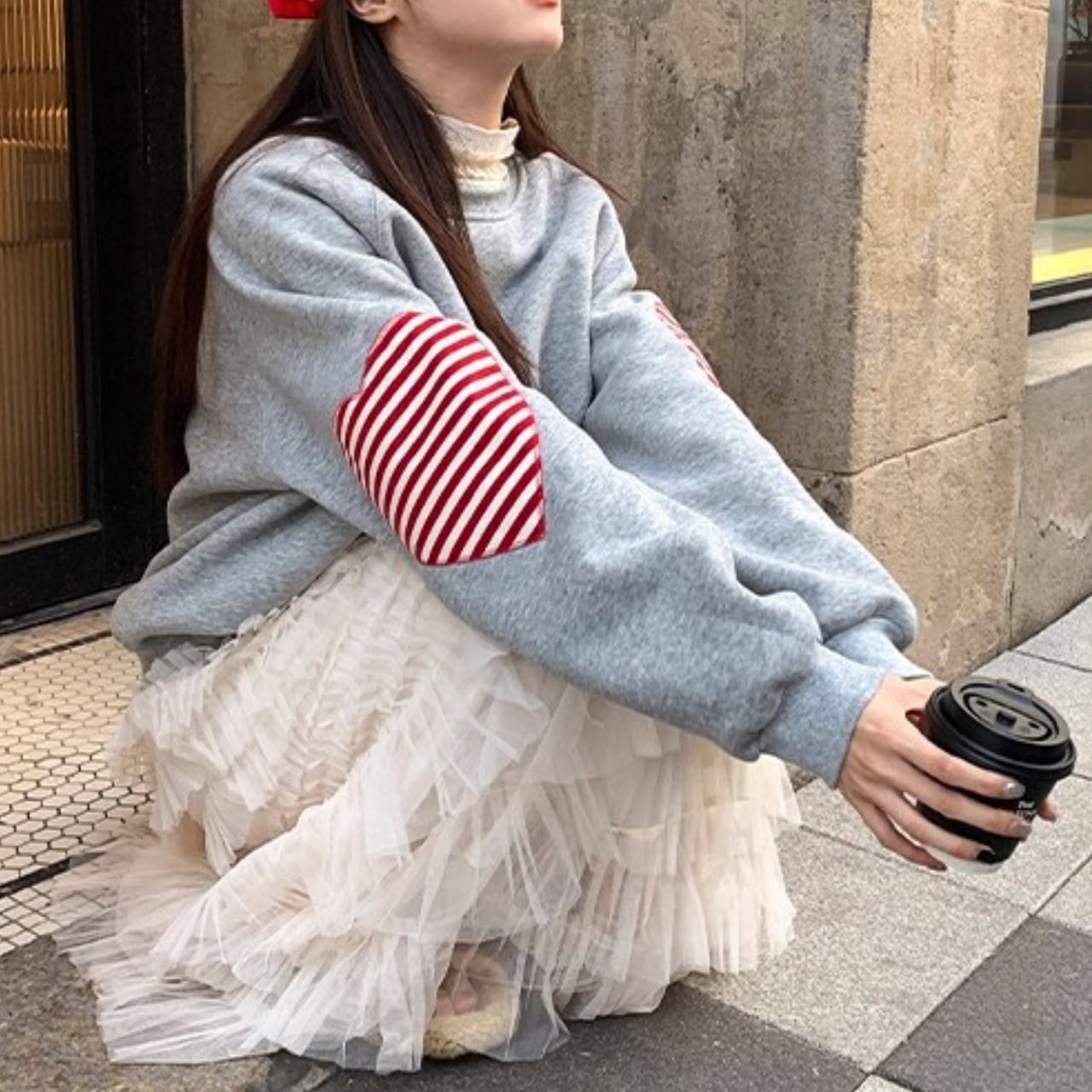 ボーダーハートパッドスウェット R01507