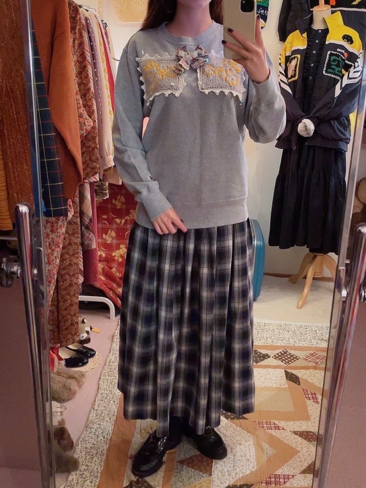 remake / side street light ribbon gray sweat
