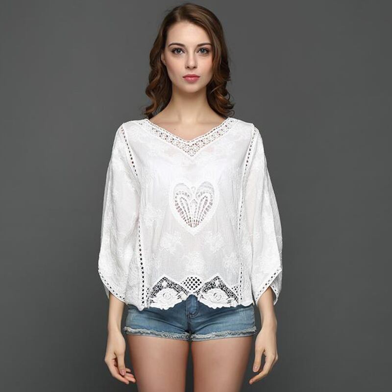 ドルマンスリーブ Vネック レース刺繍 カットソー ホワイト