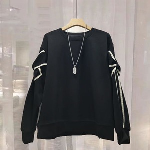 BOW MOTIF SLEEVES ROUND NECK SWEAT SHIRT 5colors M-15895