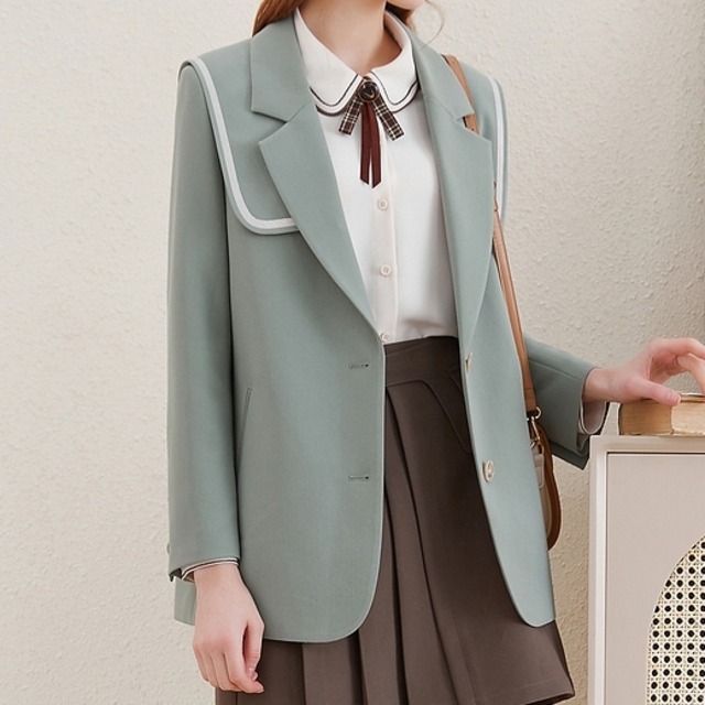 アウター レディース ジャケット 長袖 ブレザー テーラード 襟付き ボタン ロング丈 セーラーカラー かわいい 可愛い きれいめ 大人 上品 おしゃれ お洒落 オシャレ 大人女子 ラブリー キュート ガーリー エレガント ブラック グリーン カーキ 春 秋 冬 誕生日 送料無料 記念日 ディナー ランチ インスタ映え トレンド モテ ファッション コーデ スタイル 韓国 韓国系 デート ショッピング お出かけ 女子会 休日 旅行 リゾート 上品 通勤 通学 OL 学生 10代 20代 30代
