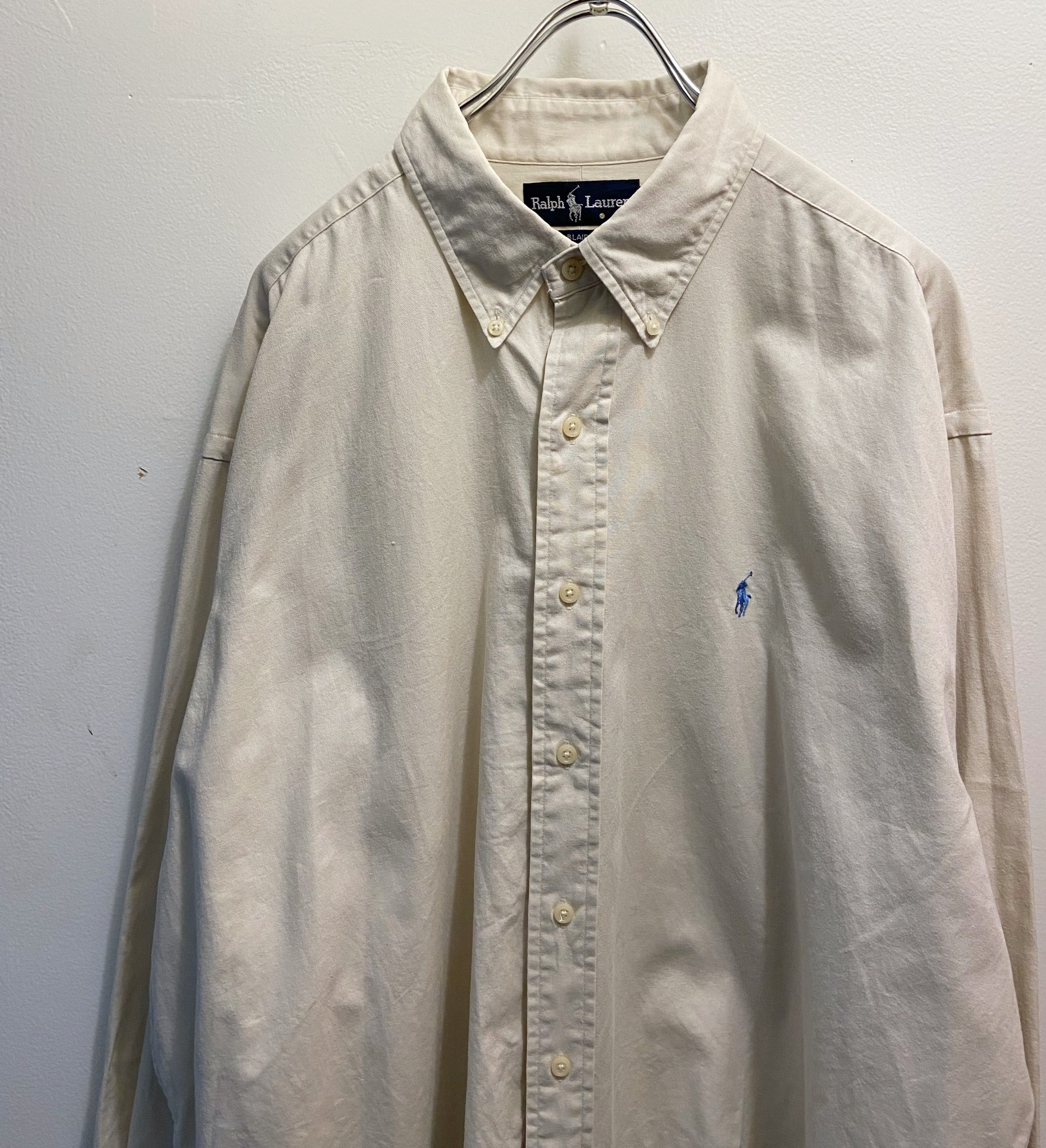 90s古着 POLO Ralph Lauren/ポロラルフローレン ゆるだぼシャツ 刺繍ロゴ  ビックシルエット