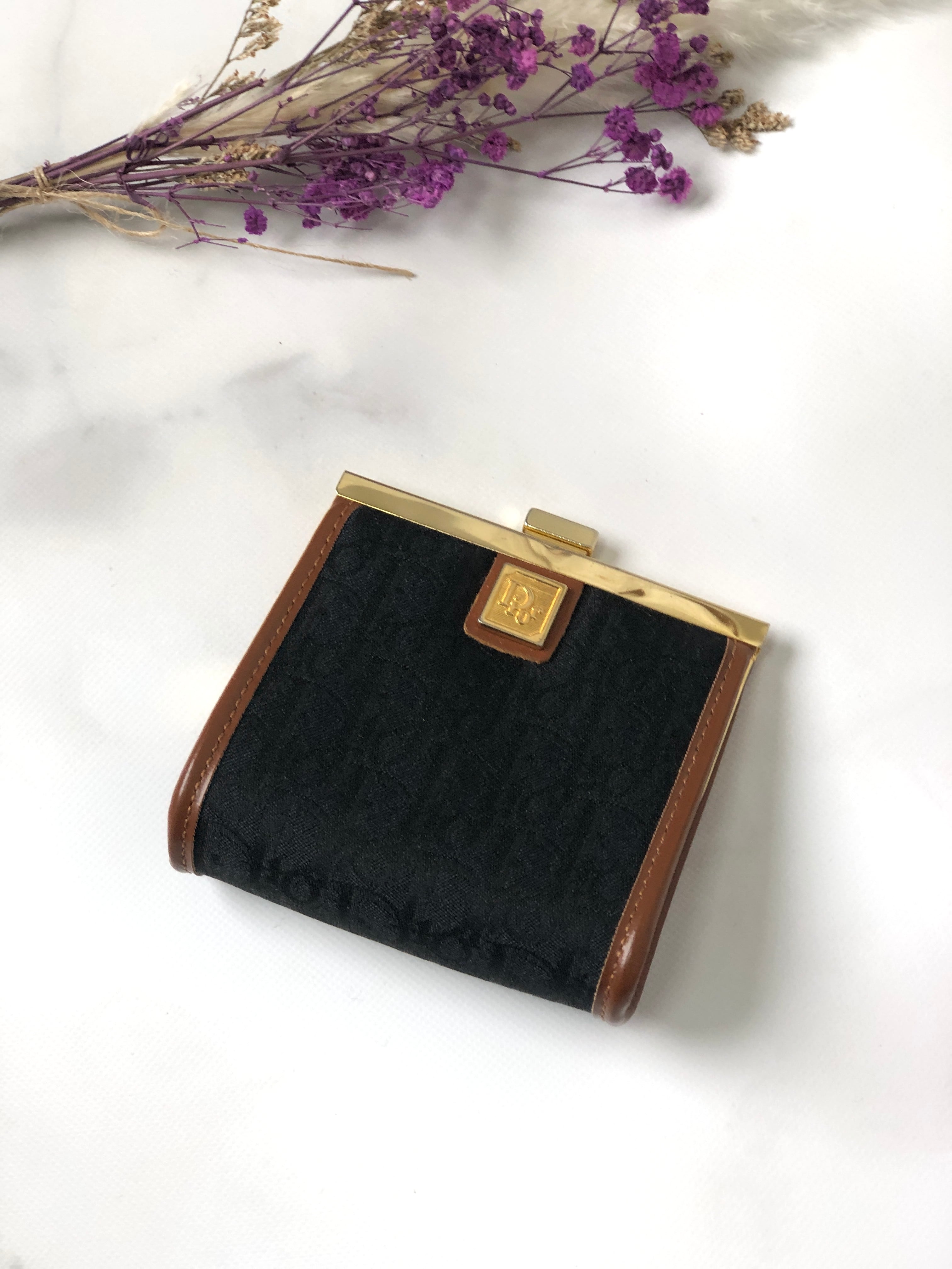 Christian Dior クリスチャン ディオール トロッター ロゴ ジャガード がま口 コインケース ブラック キャメル vintage ヴィンテージ オールドセリーヌ 5w6fms