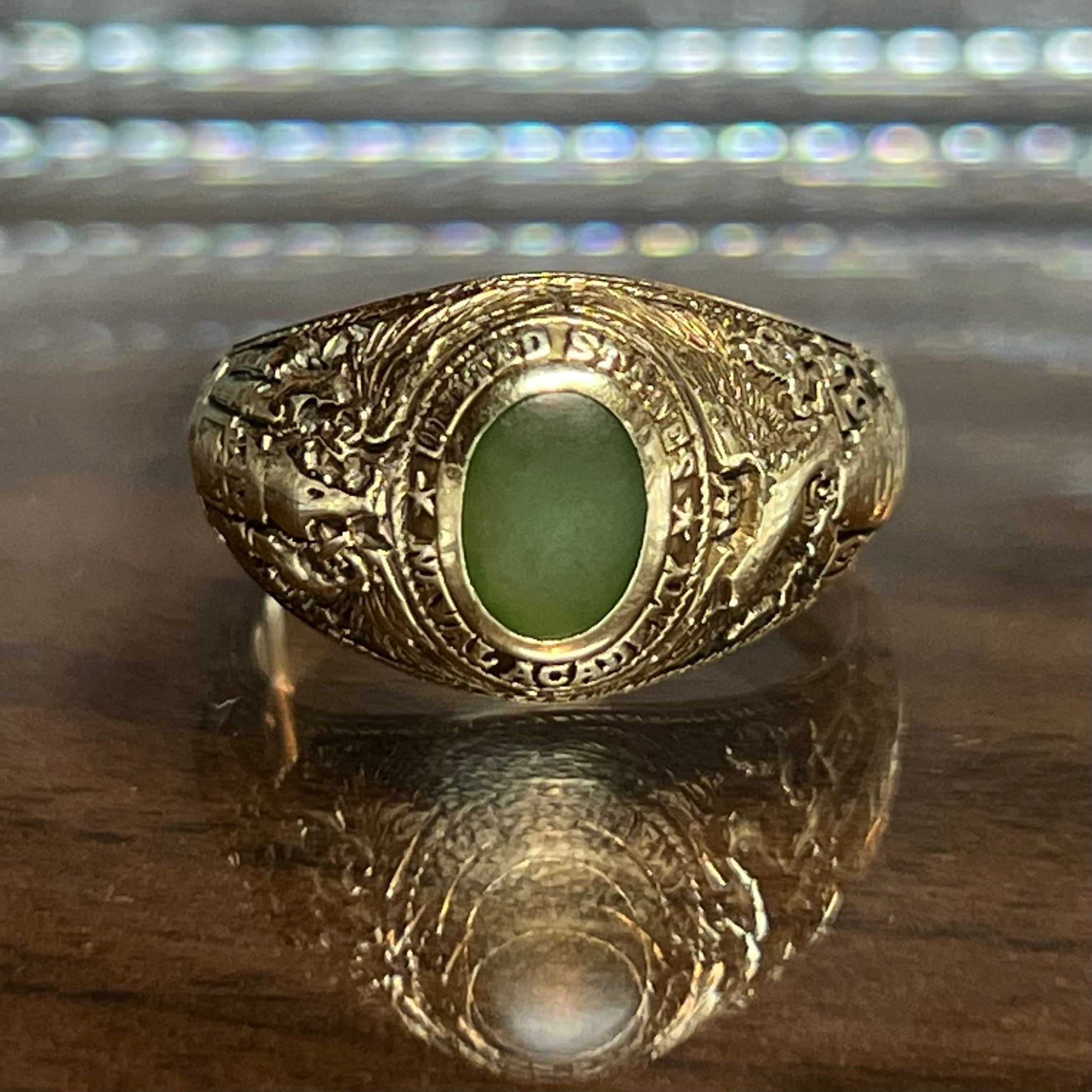 VINTAGE TIFFANY & CO. USNA 1935 Class Ring 14K Gold & Nephrite