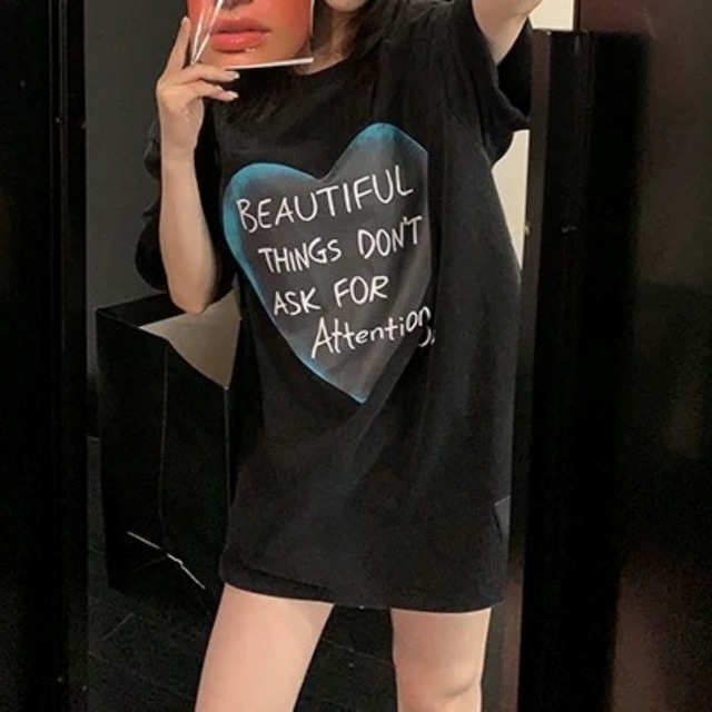ビッグハートレタープリントルーズラインTシャツ 2col R02445