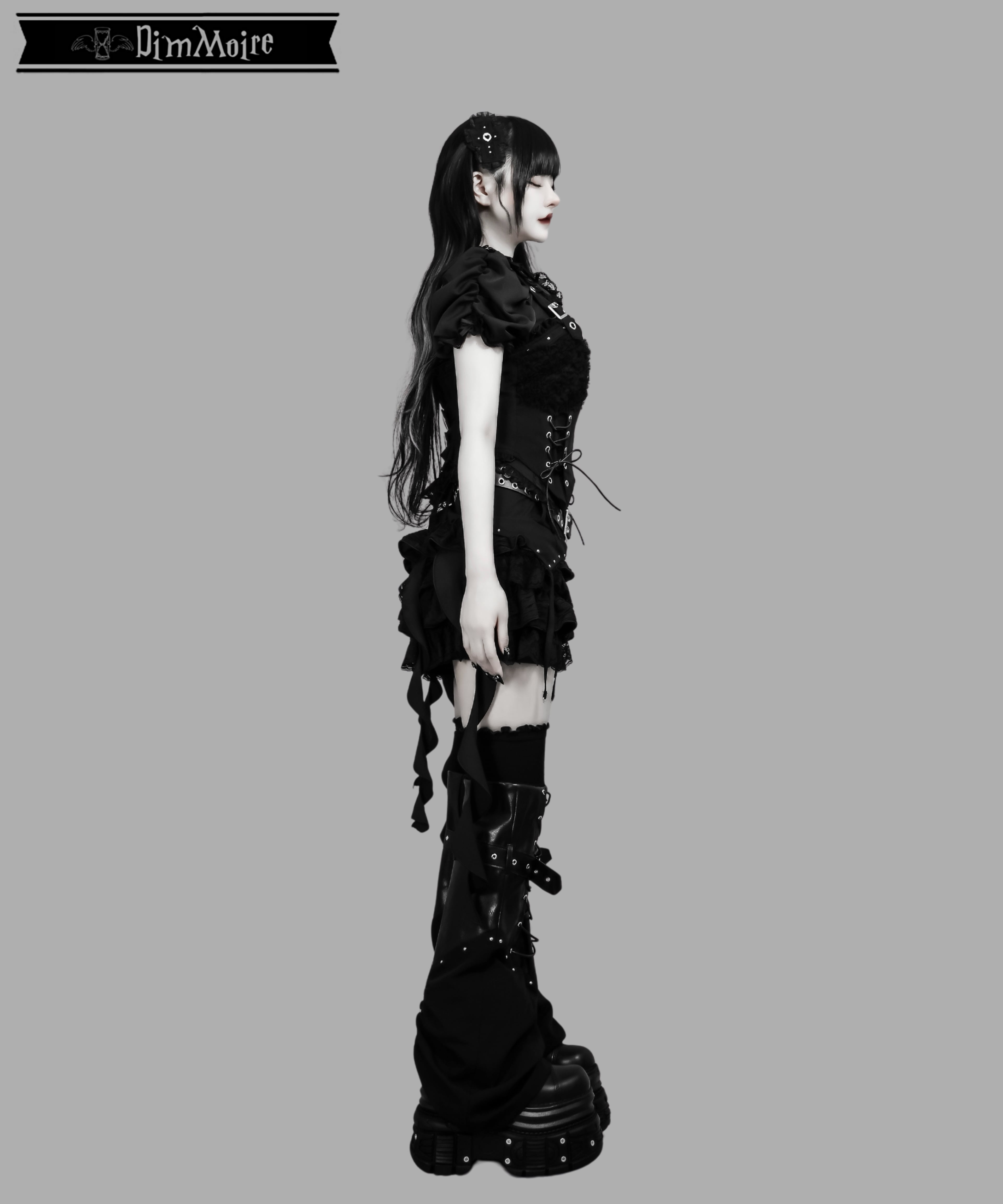 拘束編み上げニーハイウォーマー‎【Black】 | DimMoire