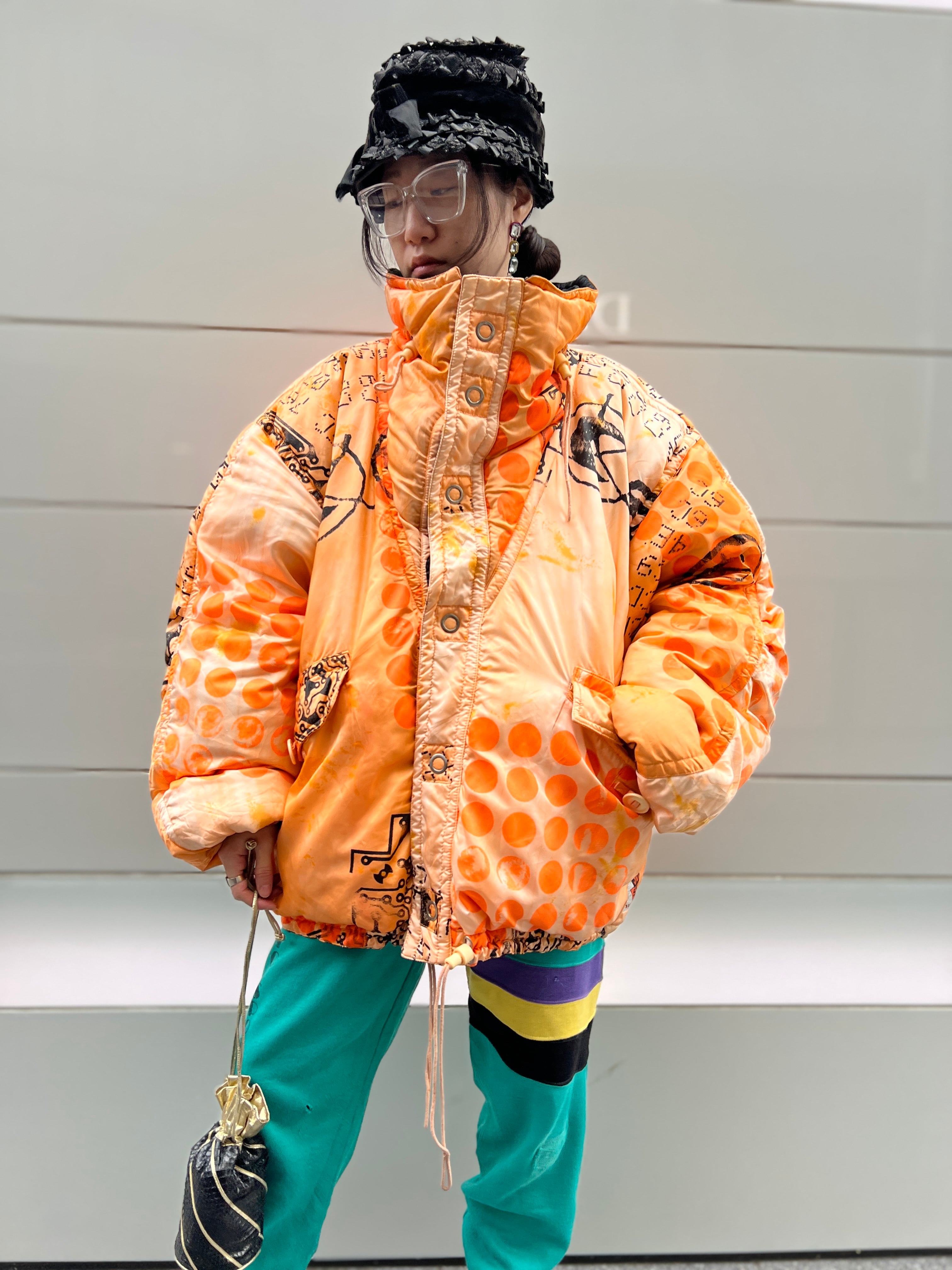 Vintage ITALY "reversible" orange × black art blouson