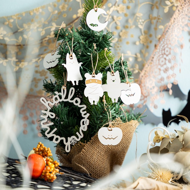 ハロウィン⌇オーナメント, ガーランドにも, 木製「仮装する動物たち」／記念撮影, 撮影小物