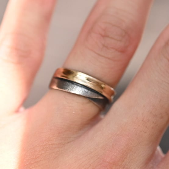 Oxidized Silver With 14K Gold Plate Ring By Jens J.Aagaard #14.0 / Denmark