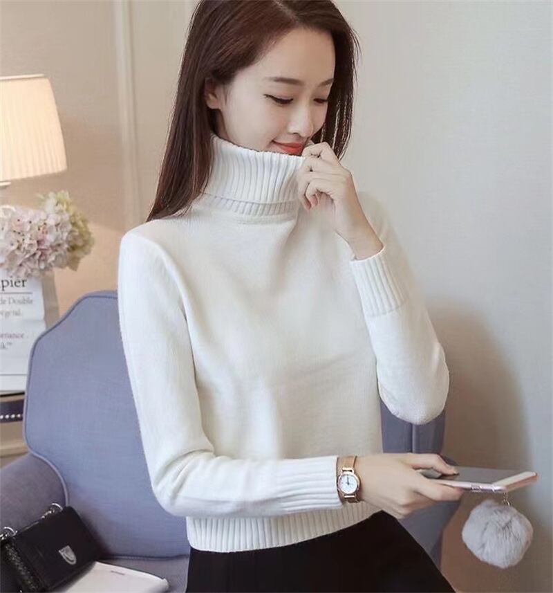 【新作】【送料無料】 新しい秋冬の女性用ニットセーター、韓国スタイルのタートルネックセーター、女性用ボトリングシャツ、長袖、スリムフィット、内側は暖かい。 0294908416077