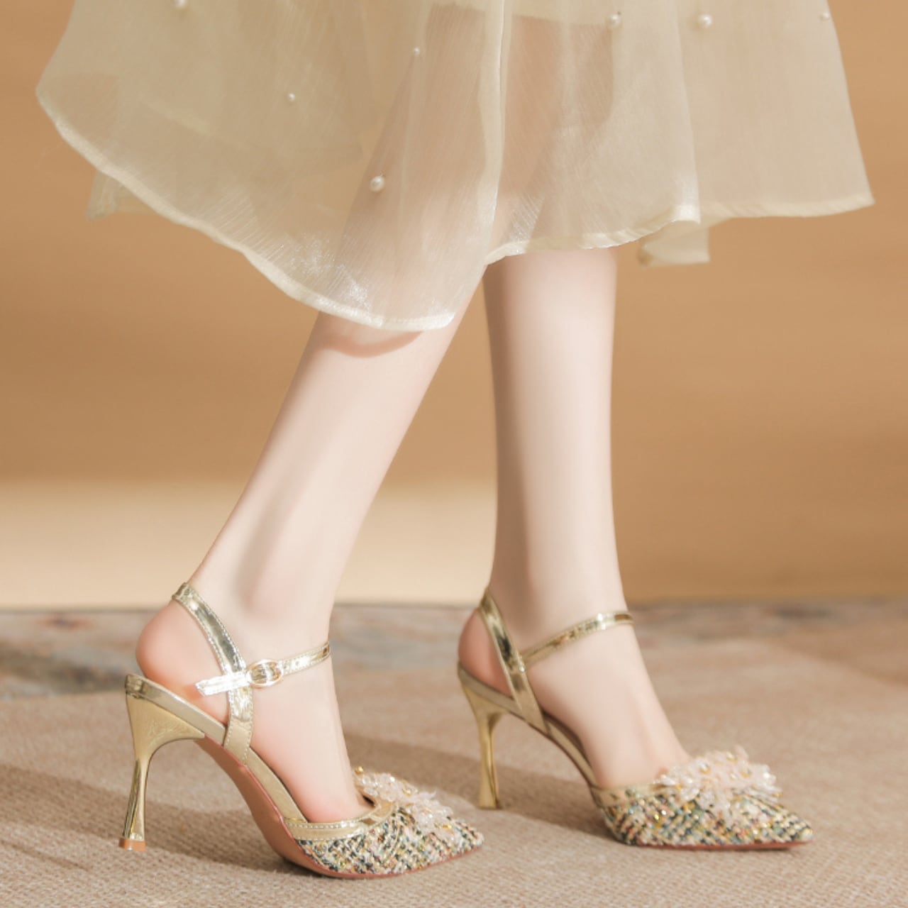 ツイード フラワービジュー ヒール 2color SH83