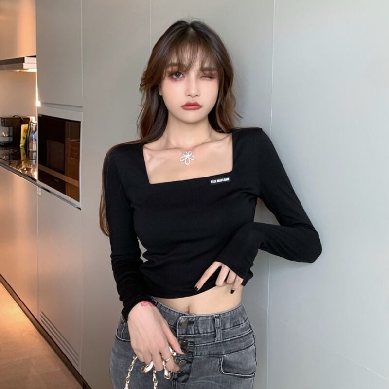 レッドTシャツ シャツ レディースオータムトップス ロング 秋物 スクウェア ハンチェンe59069695865