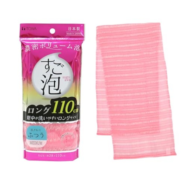 東和産業 ボディタオル すご泡 4ナイロンタオル ロング ふつう ピンク 約28×110cm