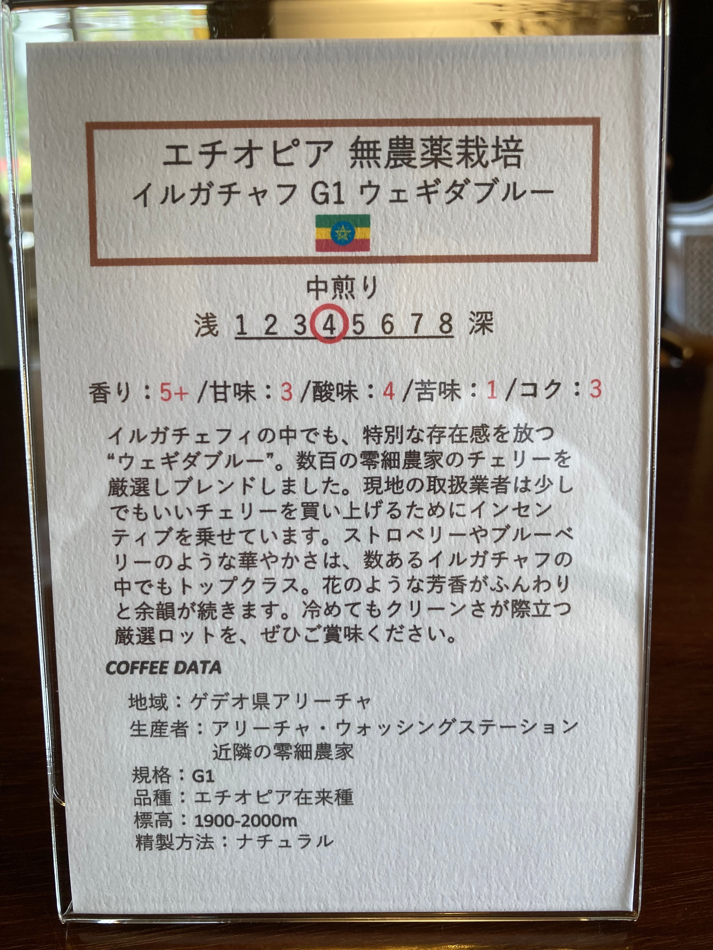 100g】エチオピア イルガチャフ G1 ウェギダブルー 無農薬栽培