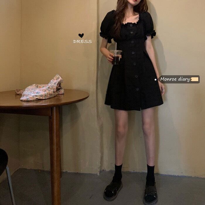 スタイルブラックドレス スカート スリーブサマーAラインショート 夏物 モンロー33222389095