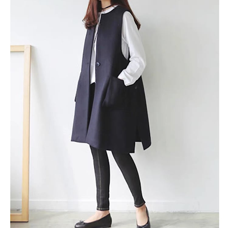 ラウンドネック中長丈ジレ ◆2col YH9574