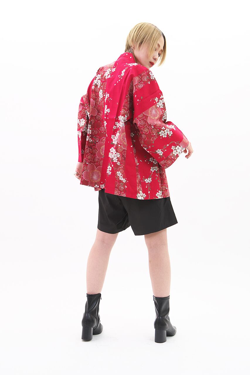 《桜》 HAORI ジャケット 【 "CHERRY BLOSSOM" HAORI JACKET 】 ONE SIZE LADIES COTTON 100% SHORT トップス アウター 羽織 和服 和柄 和風 和モダン 和コーデ 和ローブ ショート丈 ジャケット マント 部屋着 コスプレ 衣装 お出かけ 日本土産 人気 日本製