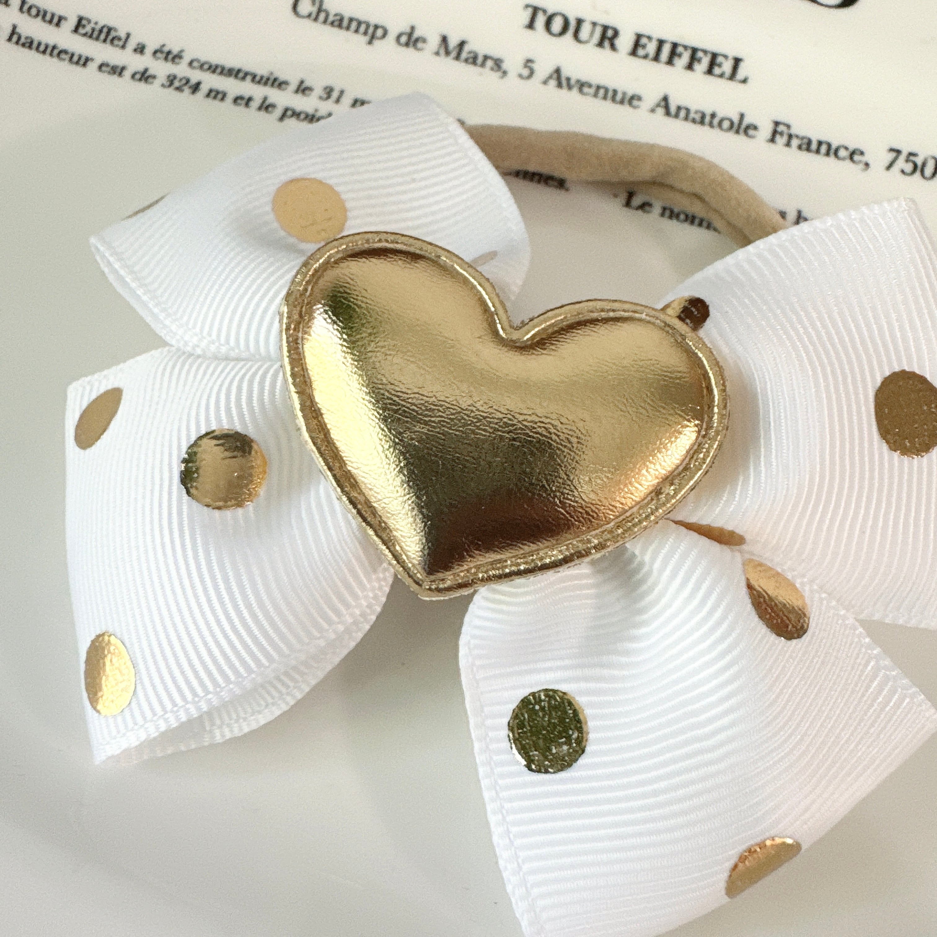 ゴールドハートリボンヘアバンド(後ろ支え付き)