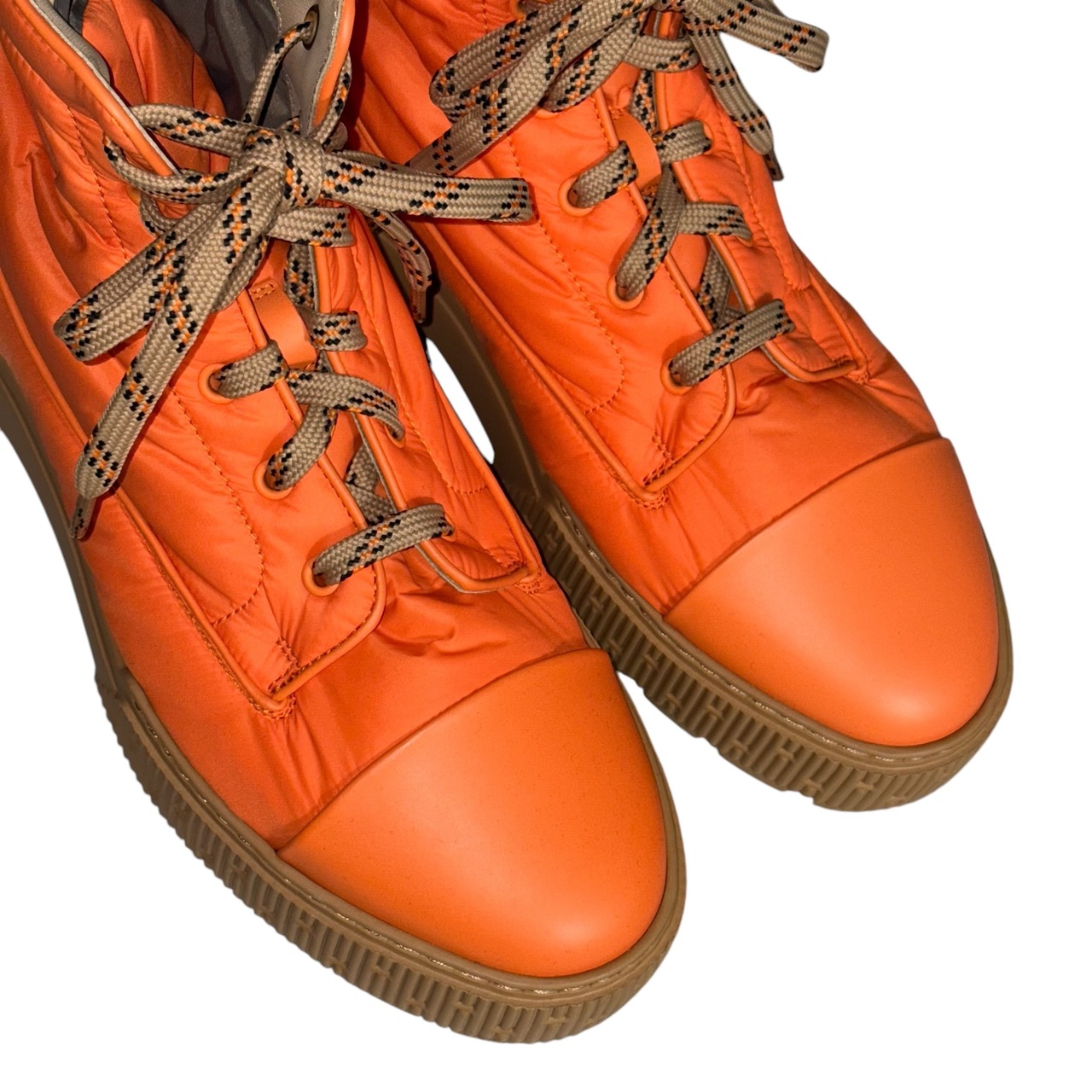 HERMES orange nylon × leather short boots “Fresh”