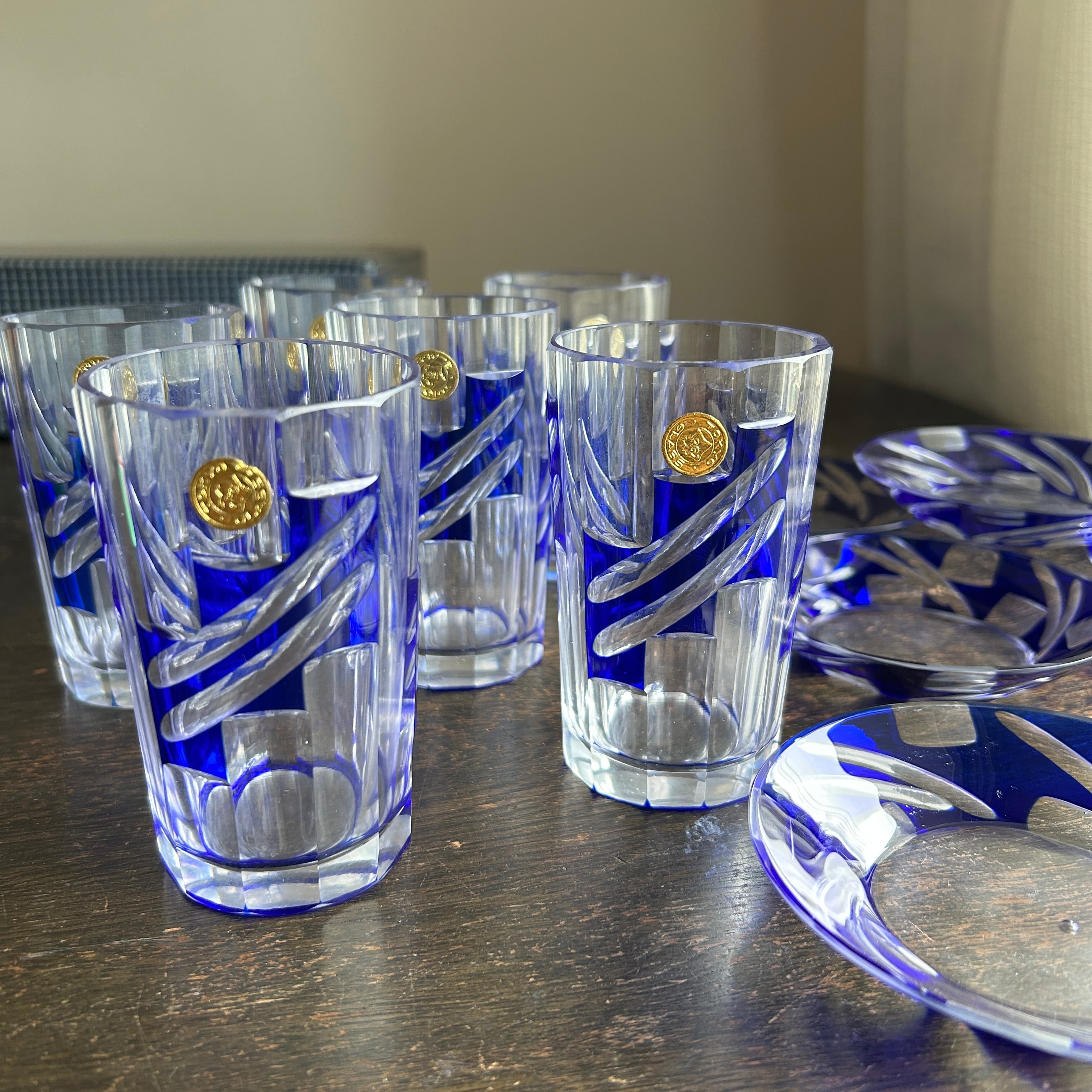 ヴィンテージ  被せガラスのグラス＆ソーサーセット