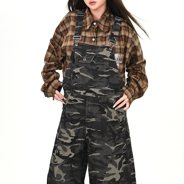 camouflage design denim overalls　迷彩デザインデニムオーバーオール　J1232
