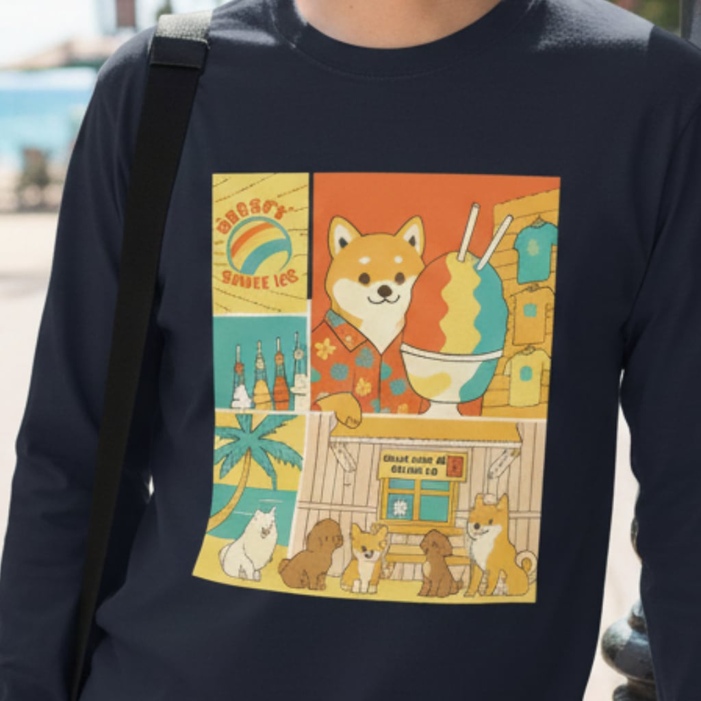 しば犬 SHAVE ICE カラフルユニセックス長袖Tシャツ DA0055