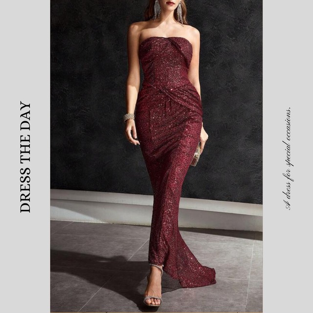 スパンコールツイストマーメイドドレス W0088