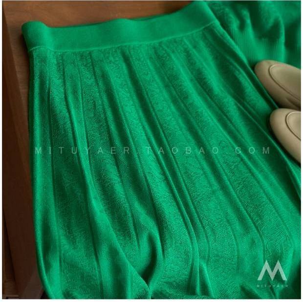 セットアップ】グリーン 半袖ニット＋ニットスカート ニット セーター