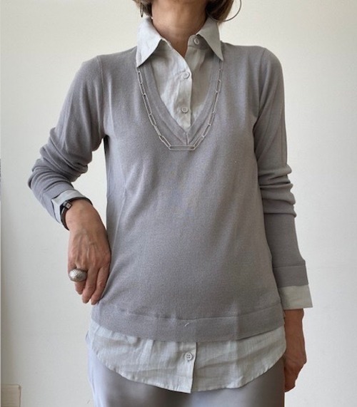 SILVIAN HEACH ライトグレーコットンブラウス✖️サマーニットドッキングトップス ITALY; GPP26432 ¥26,000＋tax