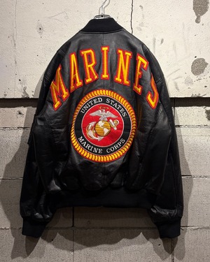 【Caka otto】  Emblem Embroidery Wappen Vintage MA-1 Type Leather Jacket