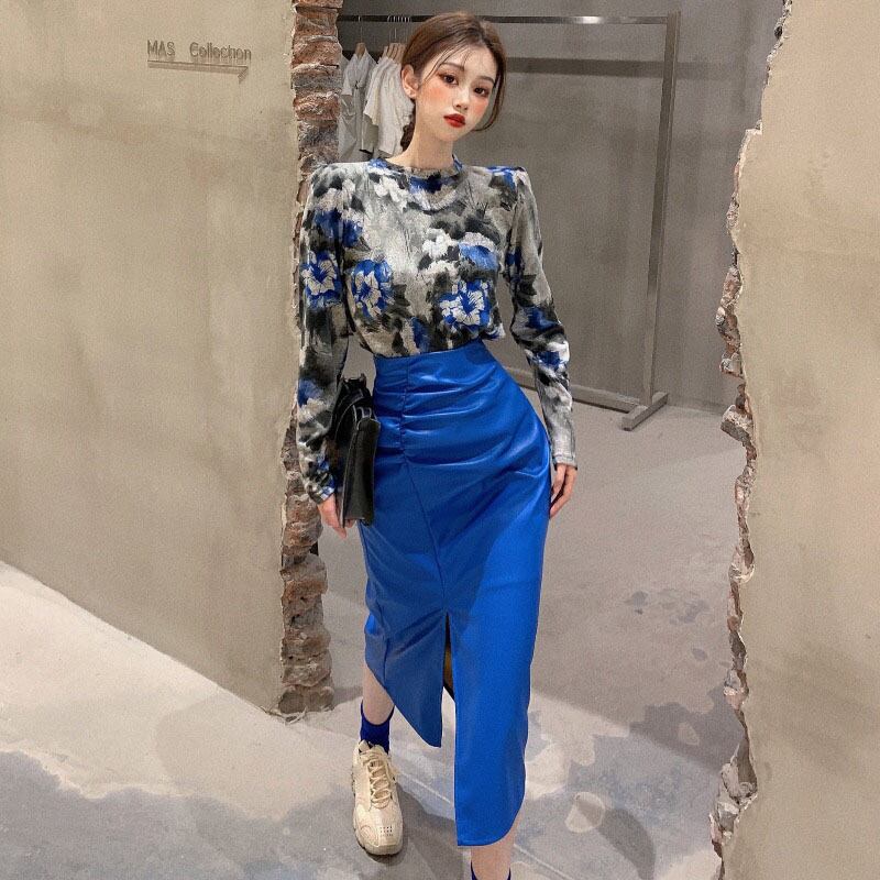 スプリングプリントスリムTシャツ ハイウェストウェストスカート 春物 YY-ファッション36178414237