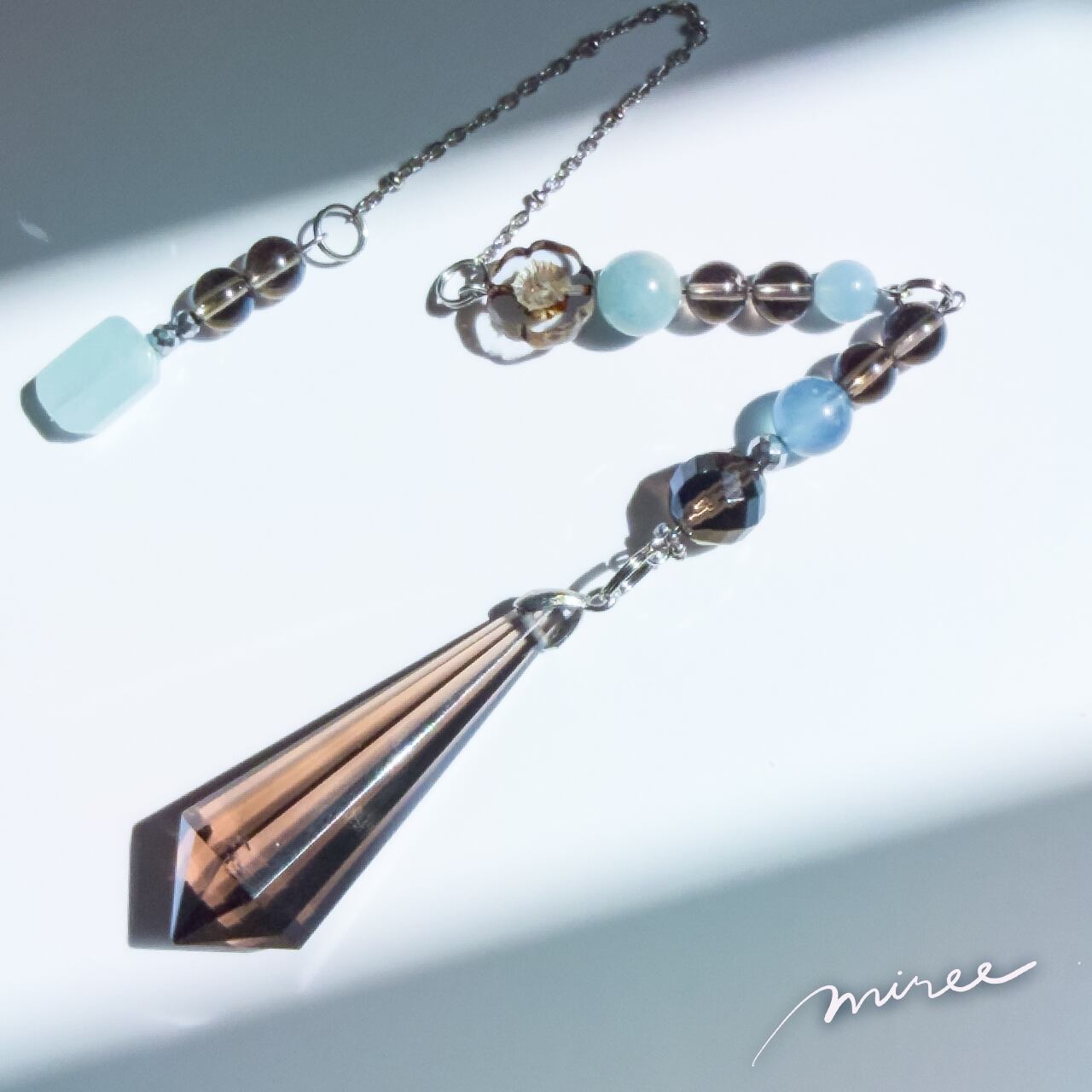 穏やかな調和へと導くペンデュラム【スモーキークォーツ×アクアマリン】smoky quartz pendulum_112