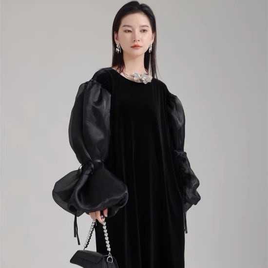 パーティードレス レディース ロングワンピース バルーンスリーブ 長袖