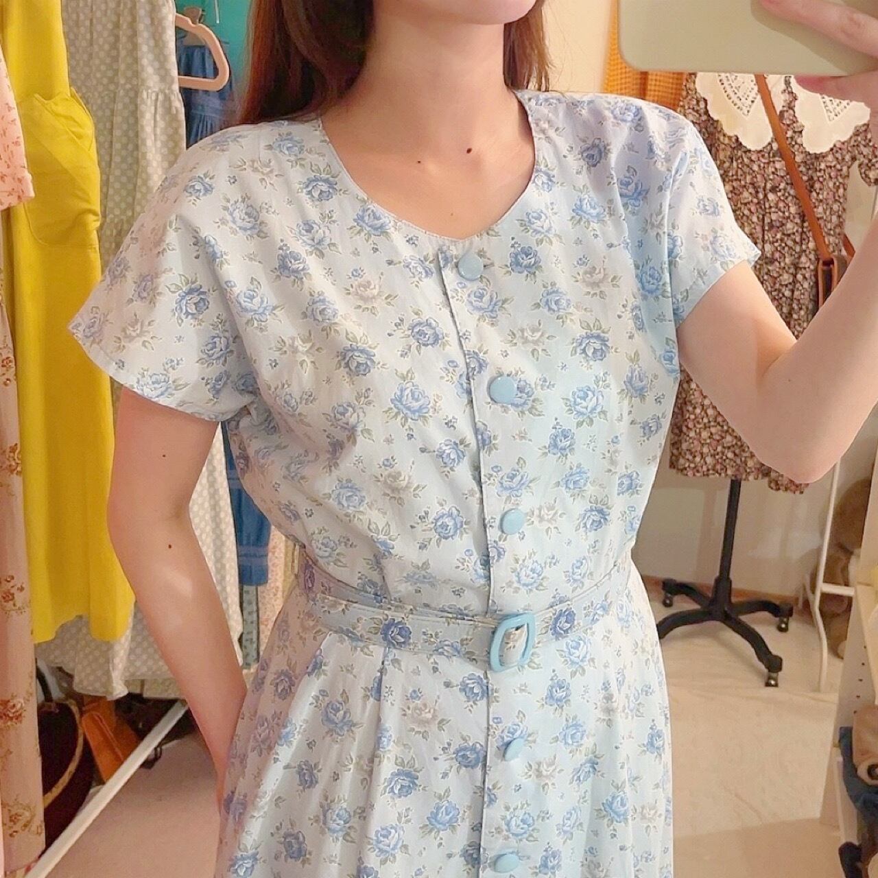 light blue rose cotton one-piece