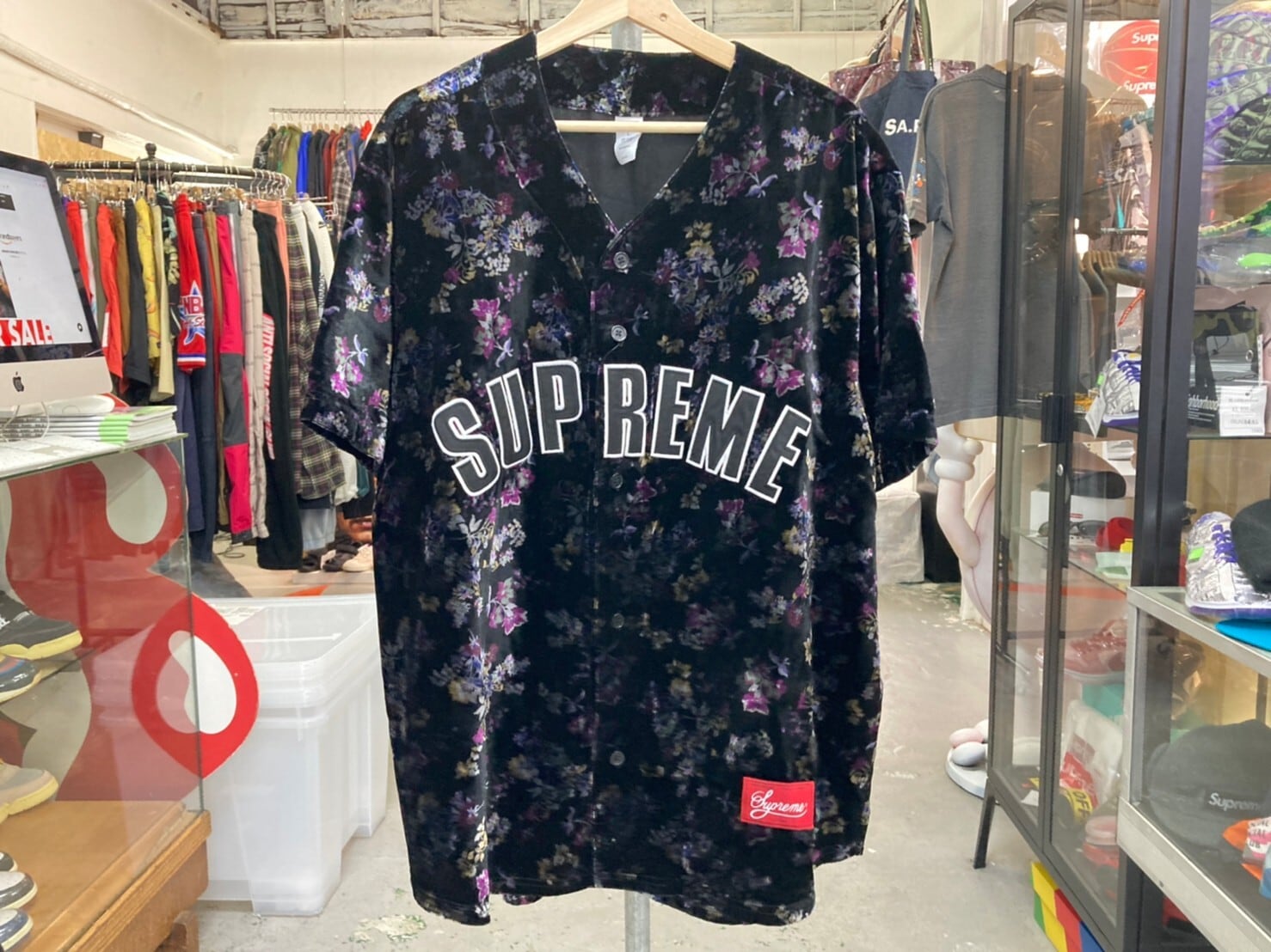 トップスsupreme floral velour baseball jersey