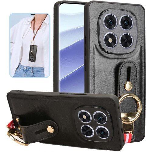 Xiaomi POCO X7 5G 用 ケース YAJOJO 手首とキックスタンド機能 肩掛け ストラップ付き 耐衝撃 レンズ保護 合皮レザーー + TPUケース 革の質感 画面レンズ保護 落下防止 携帯カバー 指紋防止 Xiaomi POCO X7 5G 対応 ブラック 3787