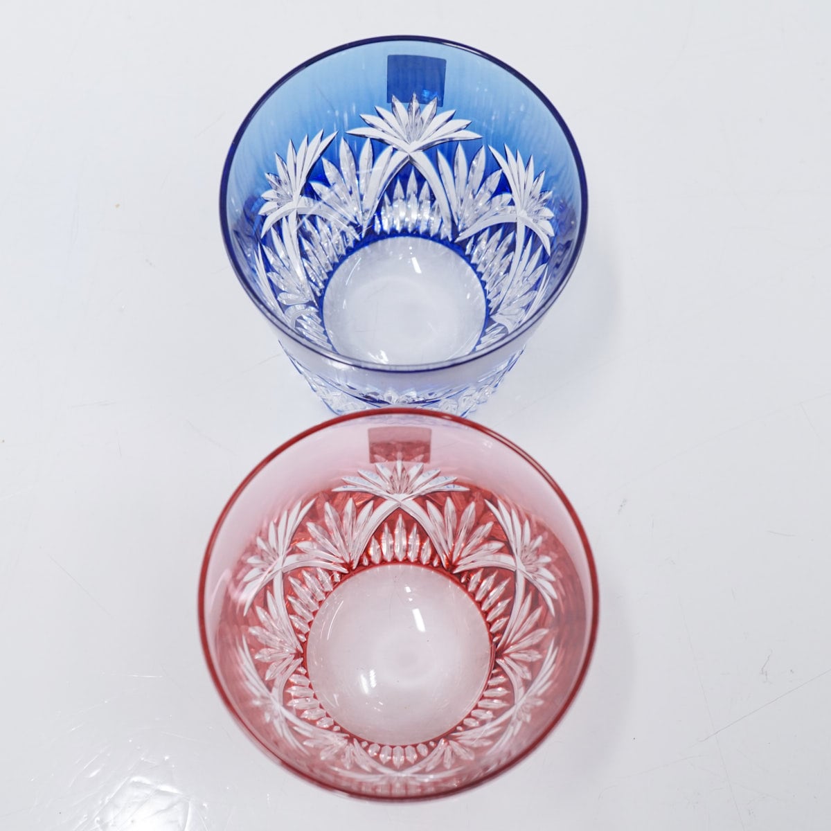 カガミクリスタル USED超美品 江戸切子 冷酒杯 ペアミニロック 120? 笹