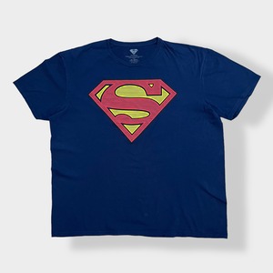 【SUPERMAN】2XL ビッグサイズ Tシャツ スーパーマン キャラt アメコミ DCコミック 映画 ヒーロー ロゴ プリント 半袖 ネイビー US古着