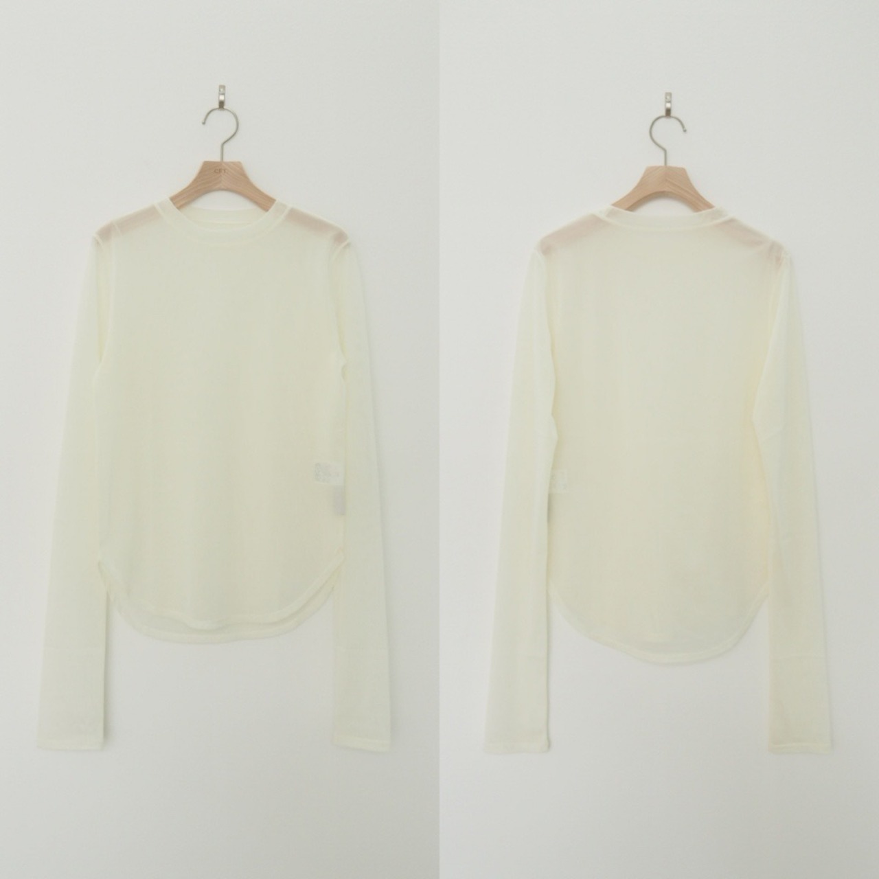 tulle sheer crew neck tops/offwhite