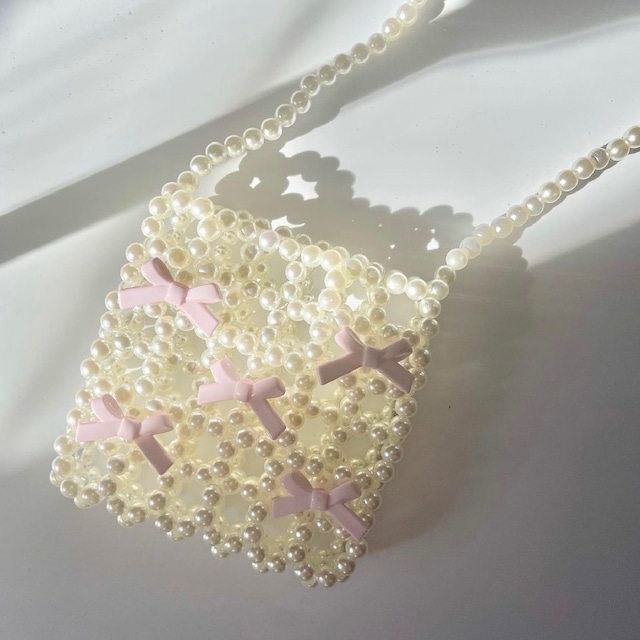 【handmade】beads square bag ribbon butterfly